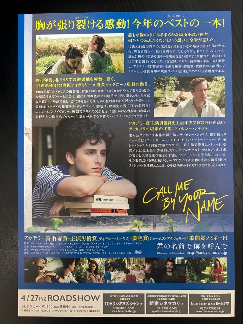 日本電影B5海報《以你的名字呼喚我》Japanese B5 Film Poster: Call Me by Your Name - Image 2