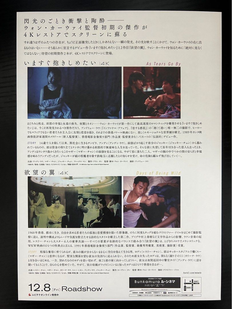 日本電影B5海報《王家衛電影》Japanese B5 Film Poster: Wong Kar Wai Collections - Image 2
